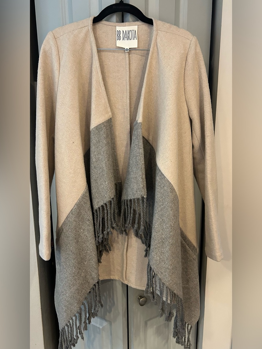 BB Dakota Women's Two-Tone Fringe Open Coat - Beige & Gray